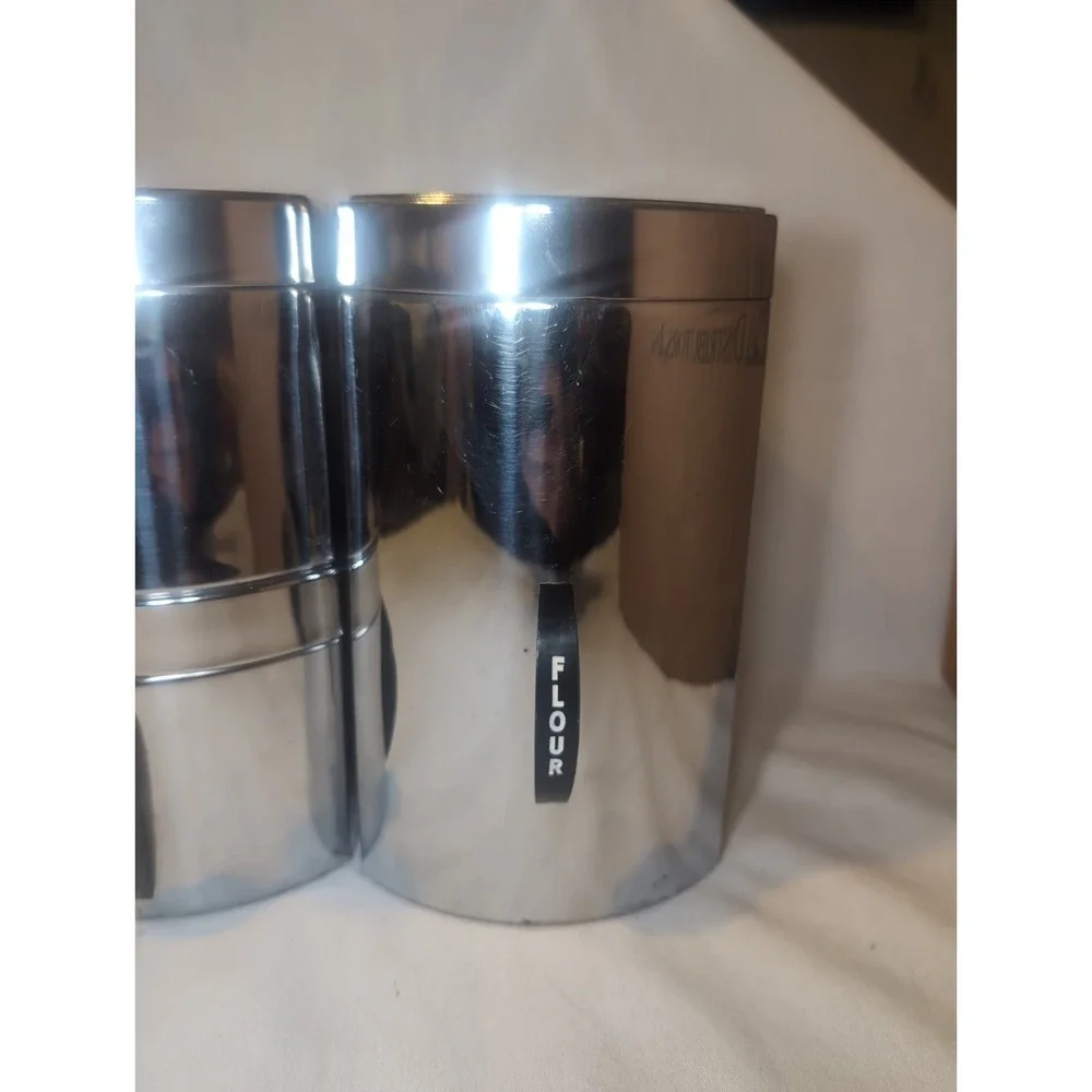 VINTAGE KROMEX MCM CHROME KITCHEN CANISTER SET COFFEE TEA FLOUR  SUGAR